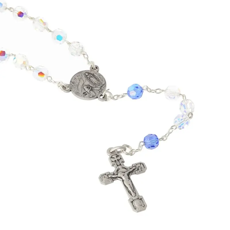 Chapelet de l'Apparition de Lourdes en Argent et grains Cristal Swaroski 4mm