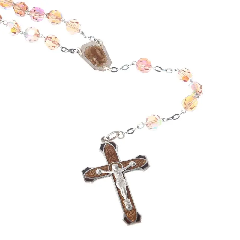 Chapelet de l'Apparition de Lourdes et de la Vierge de Profil en Argent et Cristal Swaroski Ambré