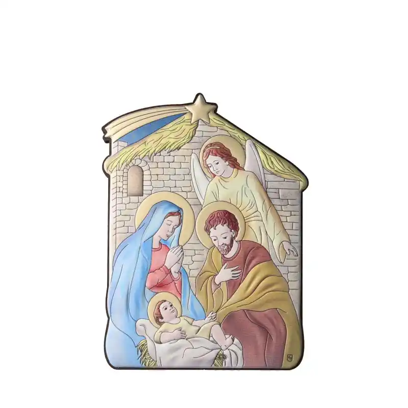 Cadre religieux de la Nativité et Anges en couleur 10x14cm