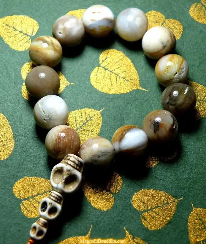 Tantric wrist mala made of fossil wood