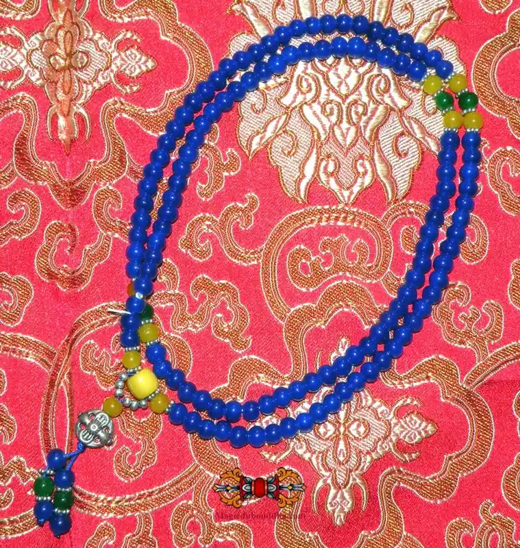 Tibetan glass mala - black / blue / white colors.