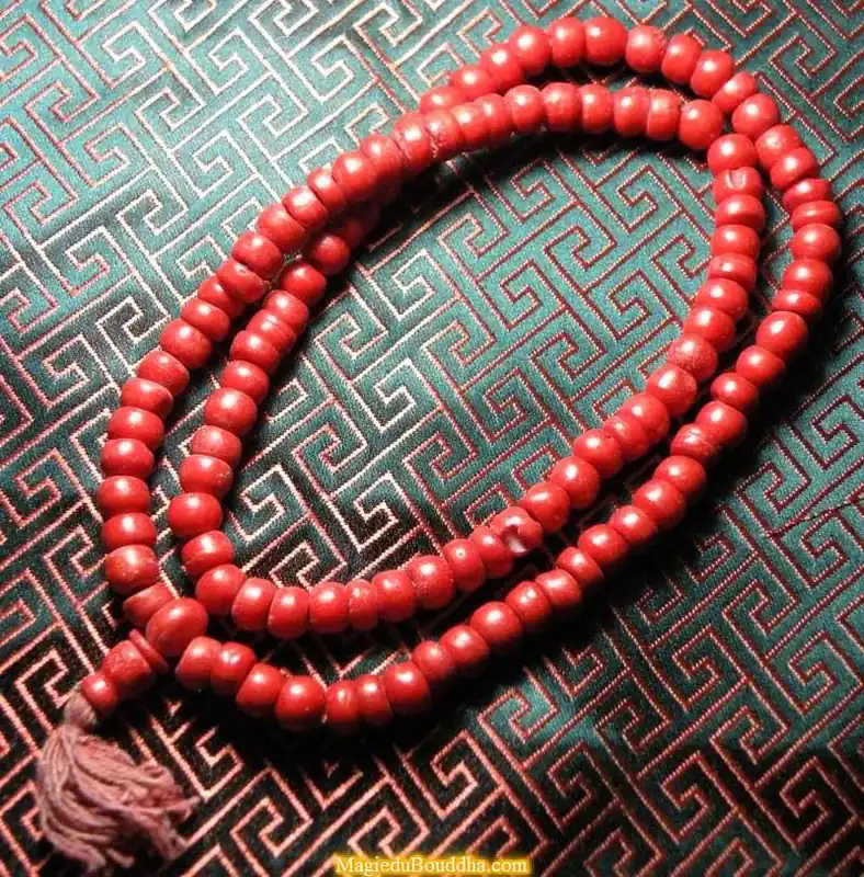 Mala made of dyed yak bone: coral or turquoise colors