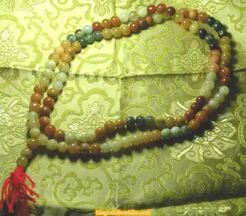 Large Tibetan mala in multicolored agate.