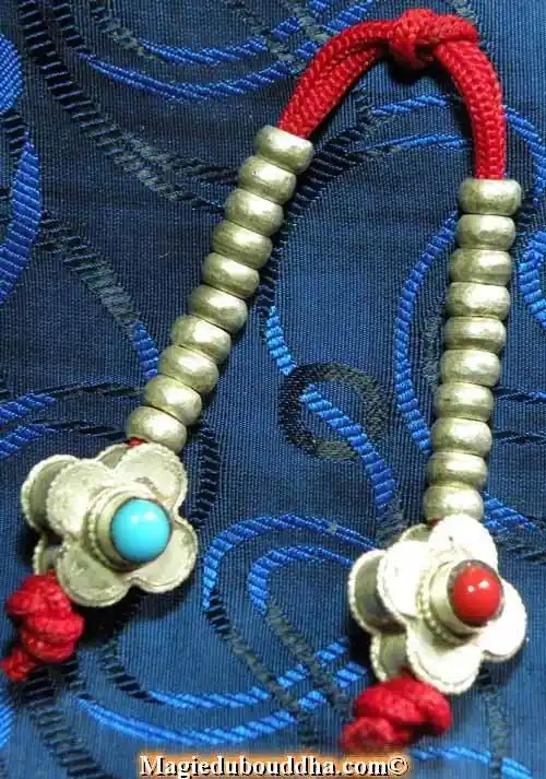Large mantra counters for mala - silver alloy and cabochons.