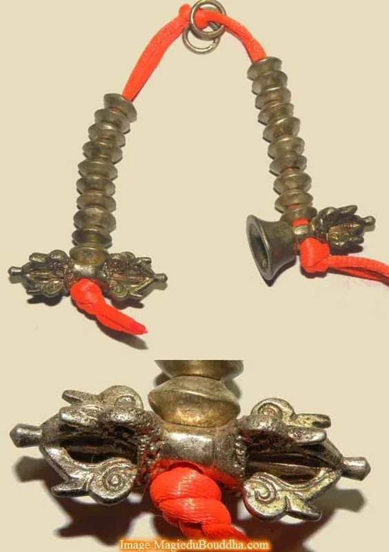 Large mantra counters for mala - bell and dorje silver color.
