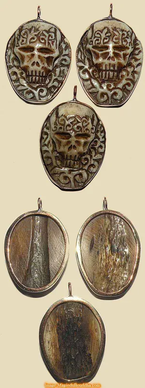 Tibetan Tantric Skull Pendant Citipati - Yak Bone and Copper
