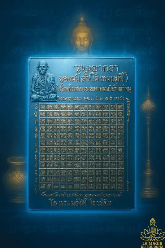 Ritual card with 108 yant (for Buddhist holy water) - Wat Intharam Worawiharn.