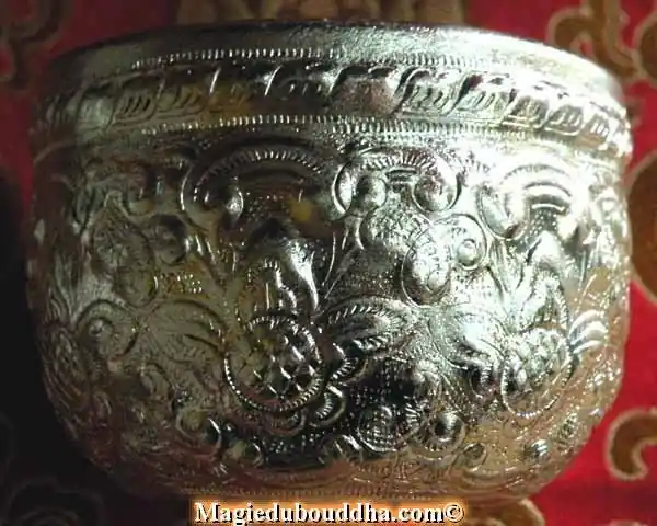 Thai aluminum bowl for Buddhist Nam Mön holy water.