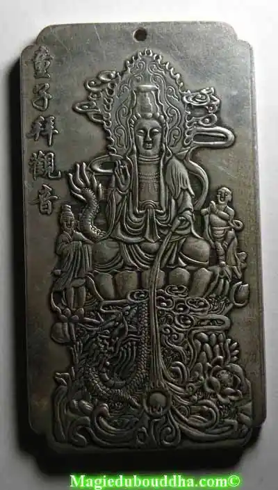 Guan Yin plaque / pendant - silver color