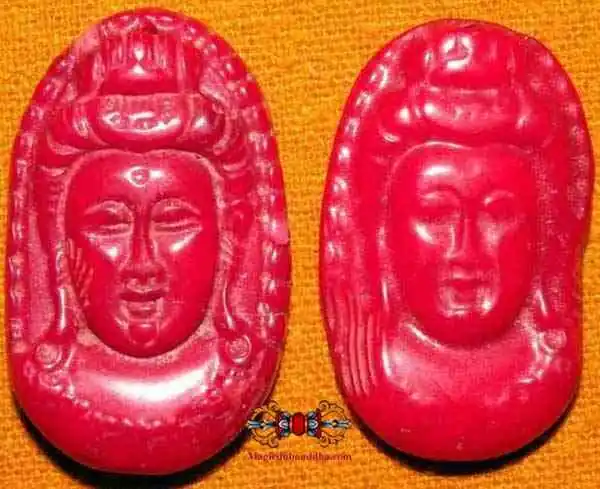 Chinese Guan Yin Face Pendant - Red Coral (Dyed).