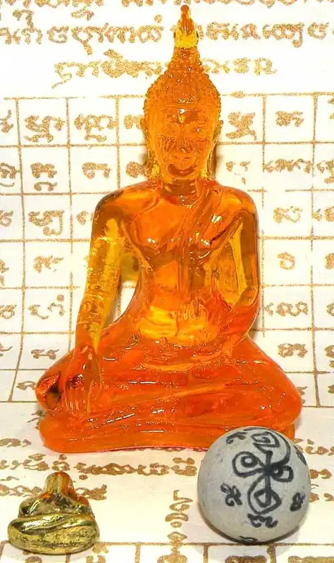 LP Sothorn Buddha Statue + Thai Phra Pidta Amulet + Relic Bead.