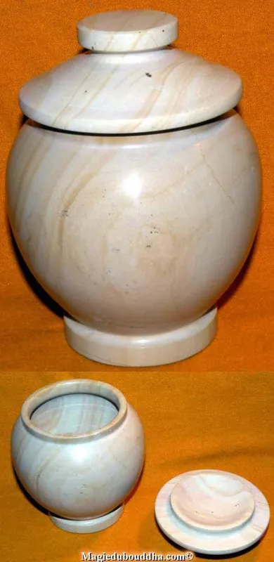 Sand-colored turned stone urn - large model