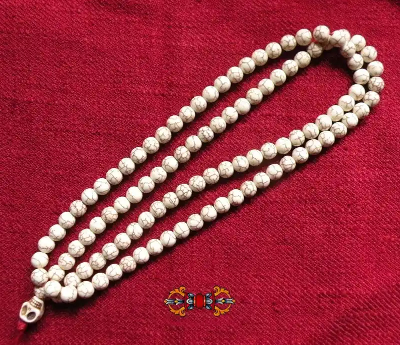 Tibetan skull mala - White Howlith.