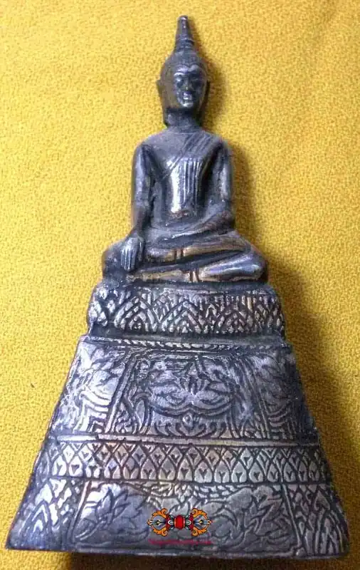 Antique Buddha statue - wood and silver