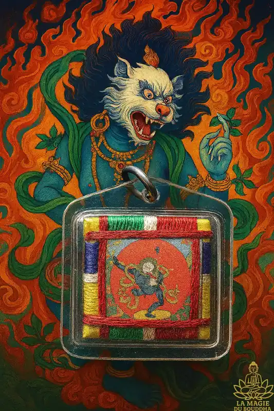 Tibetan Amulet Yantra of Simhamukha - Lion-faced Dakini.