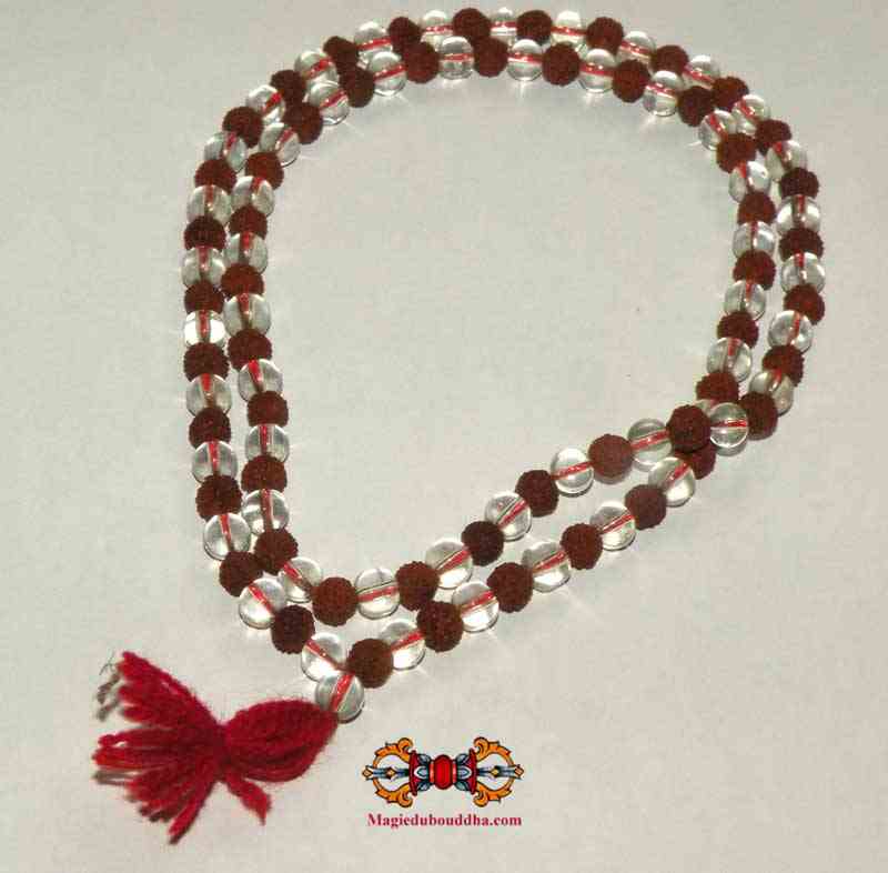 Mala made of small sacred Rudraksha seeds and crystal.