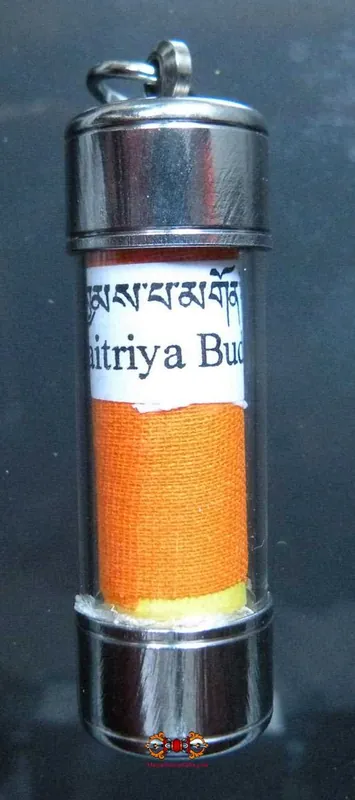 Tibetan mantra amulet of Maitreya Buddha (Buddha of the future).
