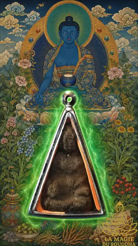 Tibetan Tsa Tsa Amulet of the Medicine Buddha Sangye Menla.