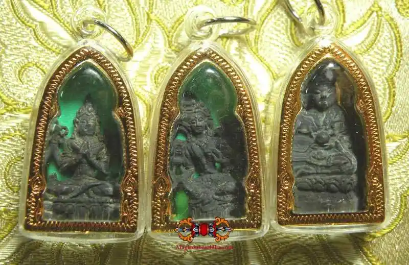 Amulets of Green Tara, Avalokiteshvara and Kshitigarbha - Wat Boman Khunaram.