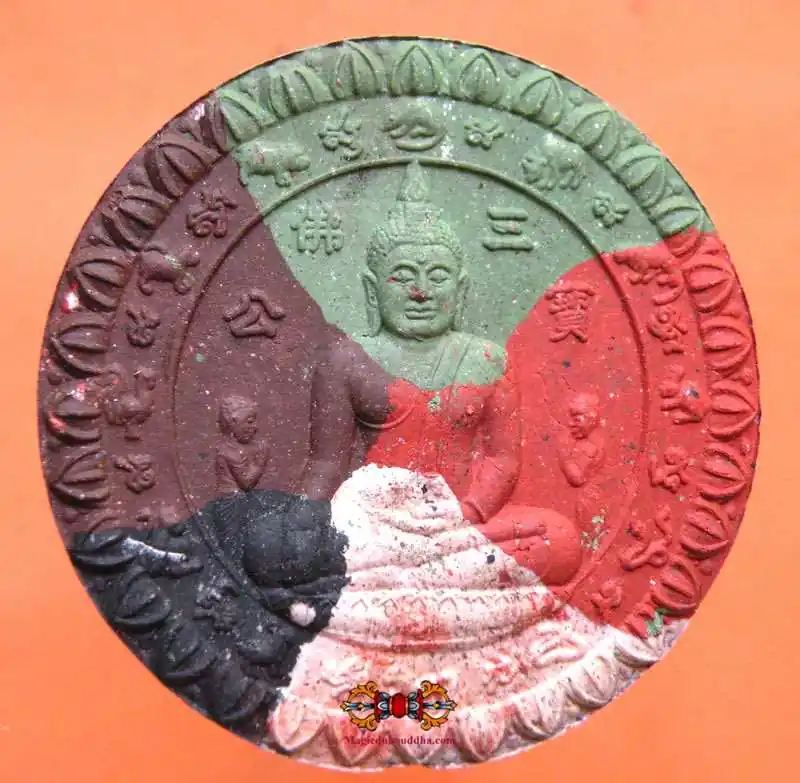 Large multi-colored amulet Phra Puth Tri Ratanna Nayok - Wat Phanan Choeng
