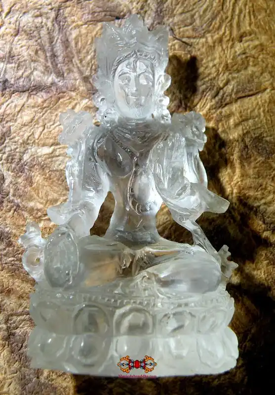 White Tara statuette in Tibetan rock crystal (quartz).