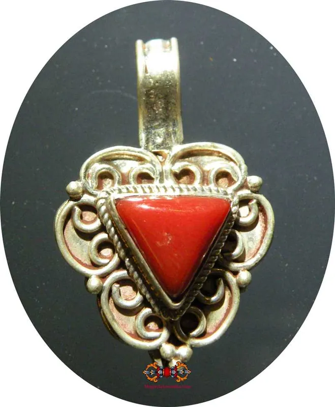 Tibetan mantra counter in silver and coral.