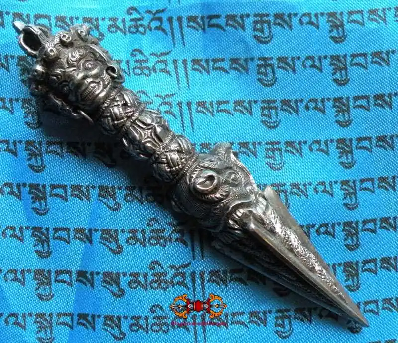 Superb Tibetan Phurba ritual dagger in wrought iron.