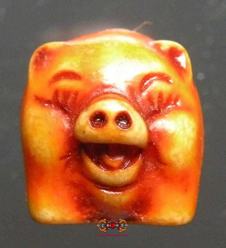 Thai Moo Mee Kwamsuk Pig Amulet (for fortune and joy of life) - Most Venerable LP Lum.