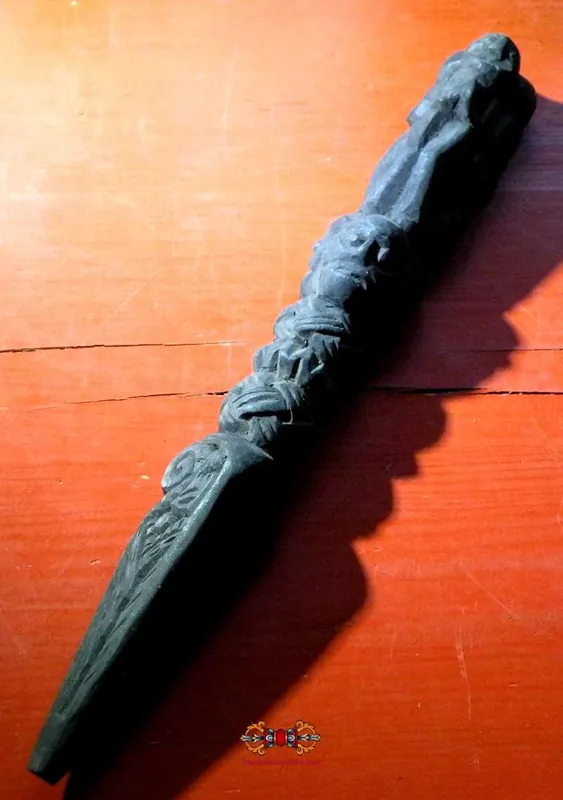 Beautiful large carved wooden Tibetan Phurba ritual dagger - Tamang style.