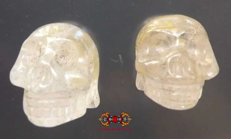 Rock crystal (quartz) skull beads.
