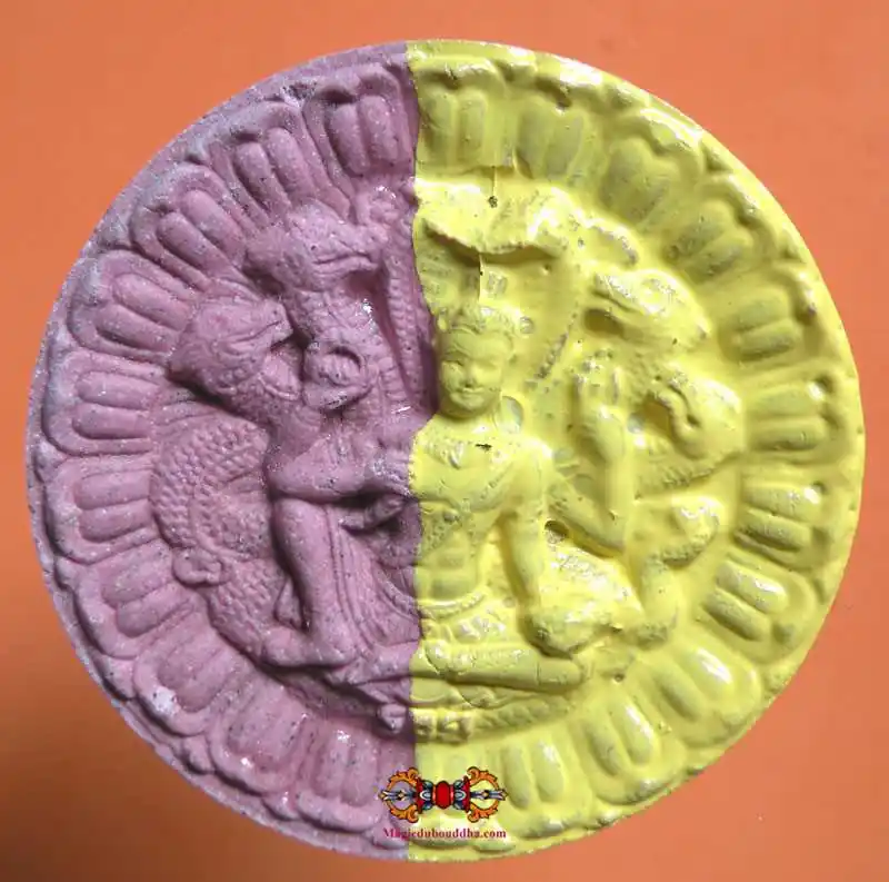 Large two-tone amulet of Ganesh and Jatukham Rammathep.
