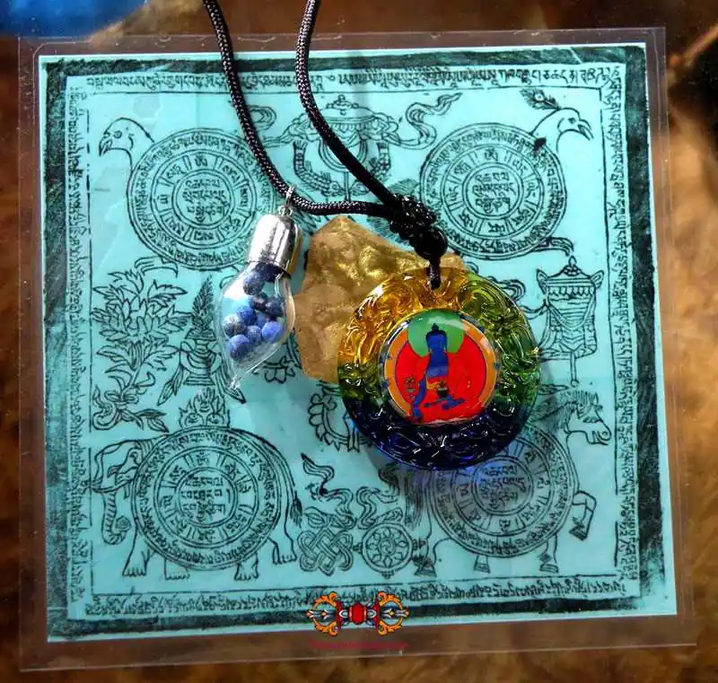 Sangye Menla Medicine Buddha Health Amulet (with sacred Rilbu pills).
