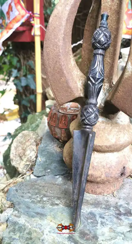 Beautiful large Tibetan Phurba ritual dagger in wrought iron.