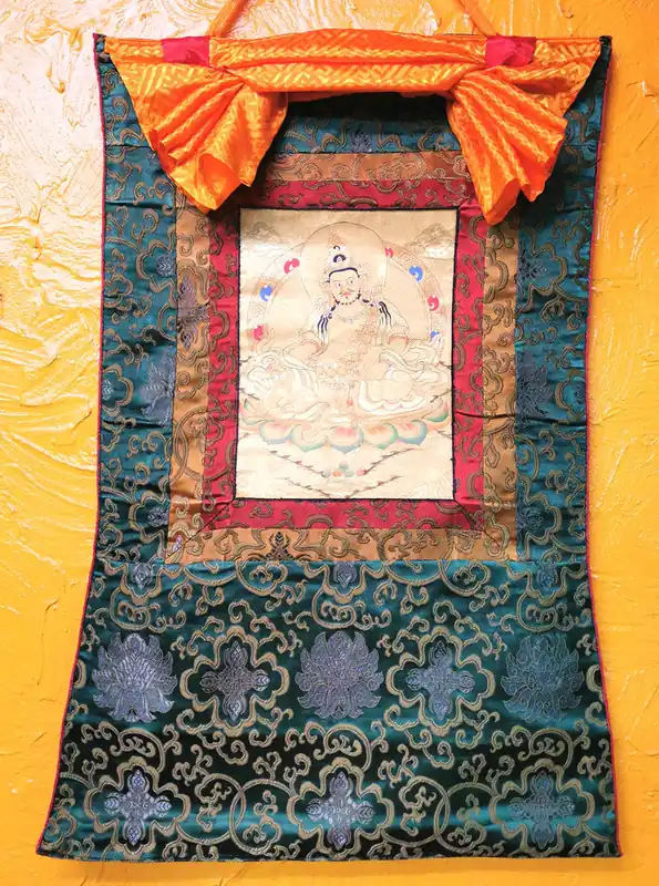 Golden thangka of the Tibetan God of Wealth (Jambhala / Kubera).