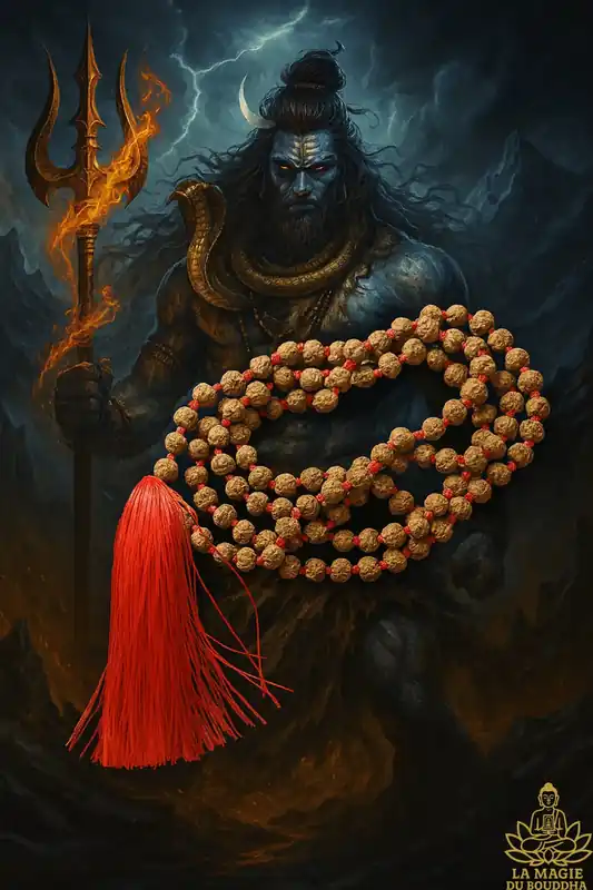 Hindu rosary made from sacred Shiva Rudraksha seeds.