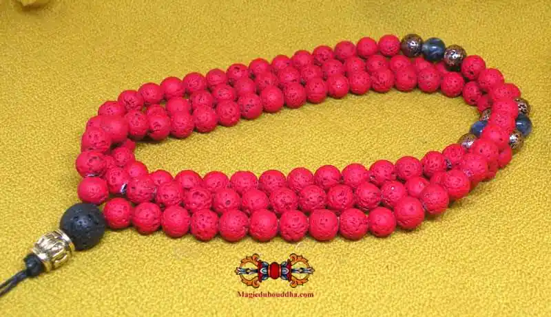 Tibetan Red Lava Bead Rosary - For the practice of Long Life Buddha.