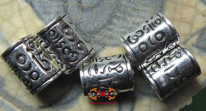Silver colored mantra bead - To add to a Tibetan rosary or as a beard bead / hair bead.