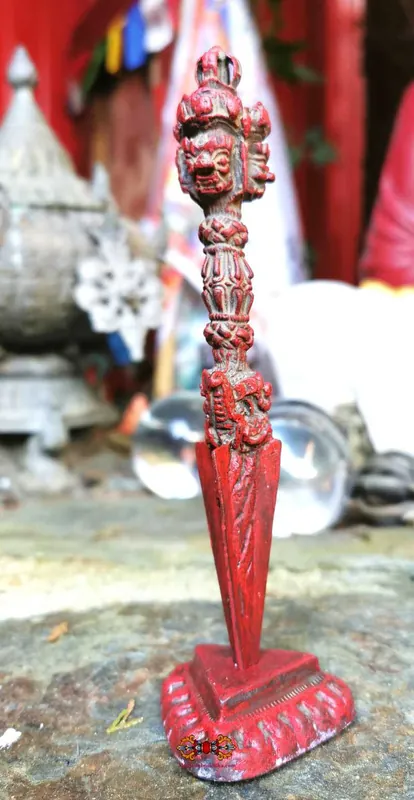 Red Tibetan Phurba Ritual Dagger (with stand).