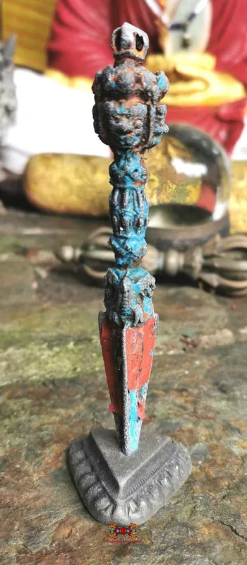 Antique polychrome Tibetan Phurba ritual dagger.