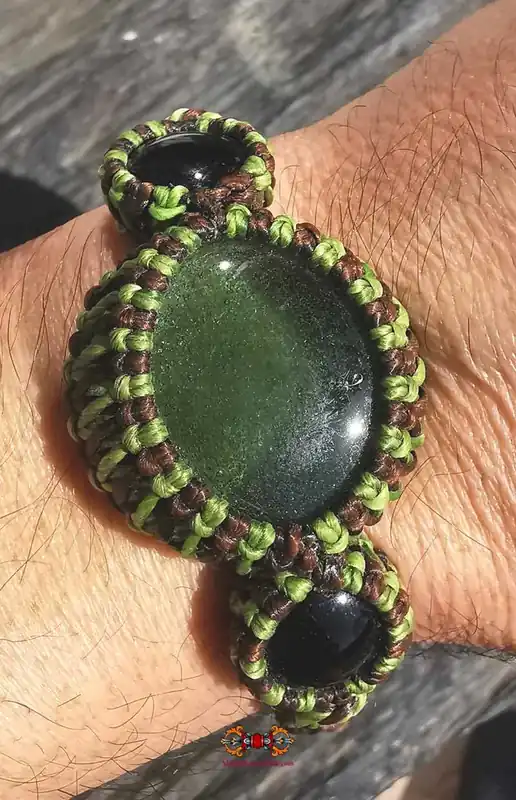 Thai sacred bracelet with 3 alchemical glass cabochons.