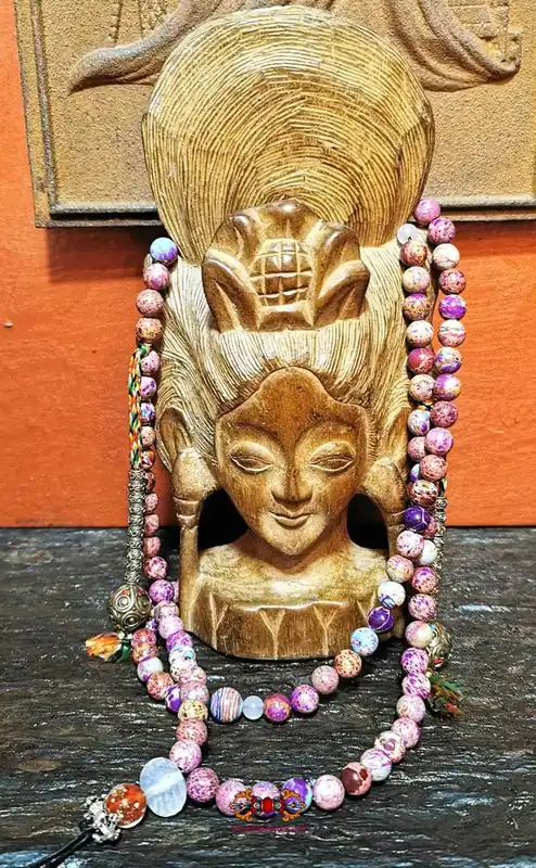 Tibetan Buddhist Rosary in Pink Stone - For the practice of Tara.