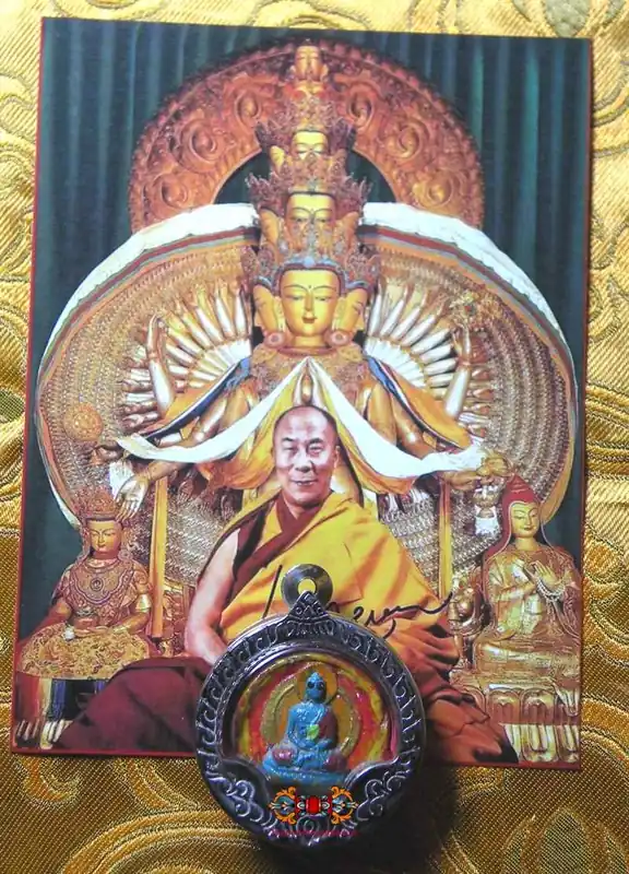 Tibetan tsa tsa amulet of the Medicine Buddha Sangye Menla - His Holiness the Dalai Lama.