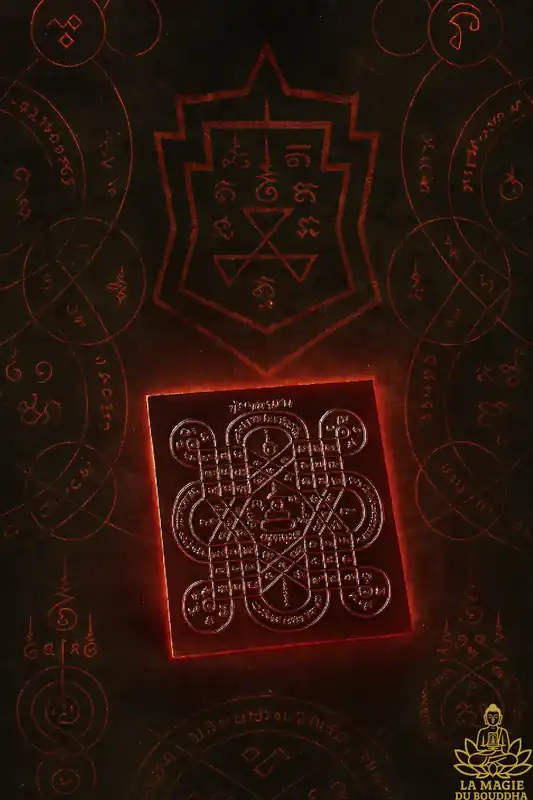 Protective pentacle Yant Mahahut on metal.