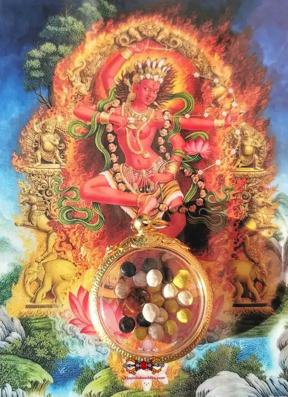 Tibetan amulet sacred pills Rilbu of Kurukullé (dakini of magic and enchantments).