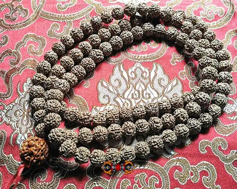 Large Hindu rosary composed of 108 sacred Shiva Rudraksha seeds.