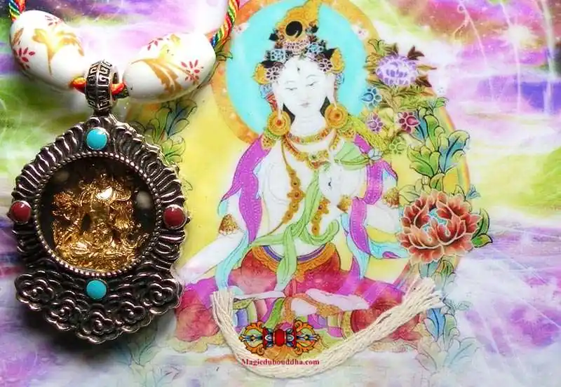 Tibetan White Tara and Green Tara Pendants - His Holiness the Dalai Lama.