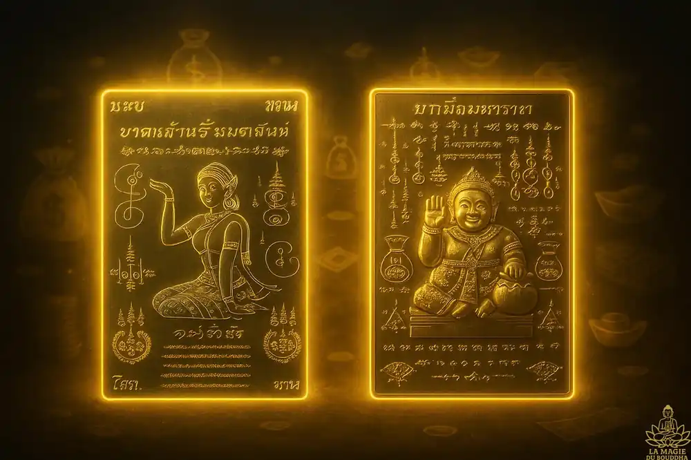 Sacred Yant cards of the Thai goddess of fortune Mae Nang Kwak.