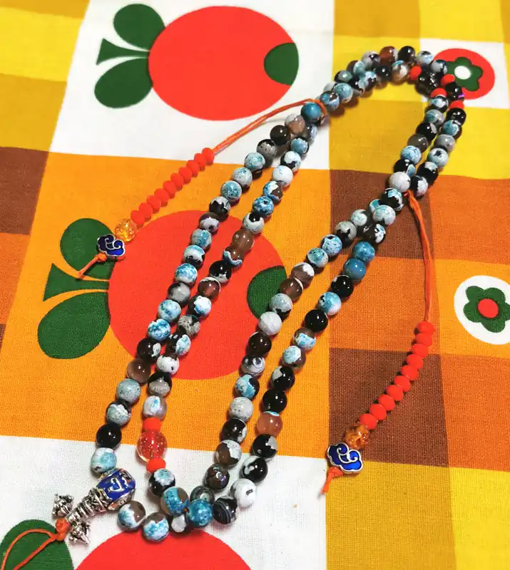 Tibetan Blue Agate Mala Prayer Beads - For the practice of Medicine Buddha Sangye Menla.