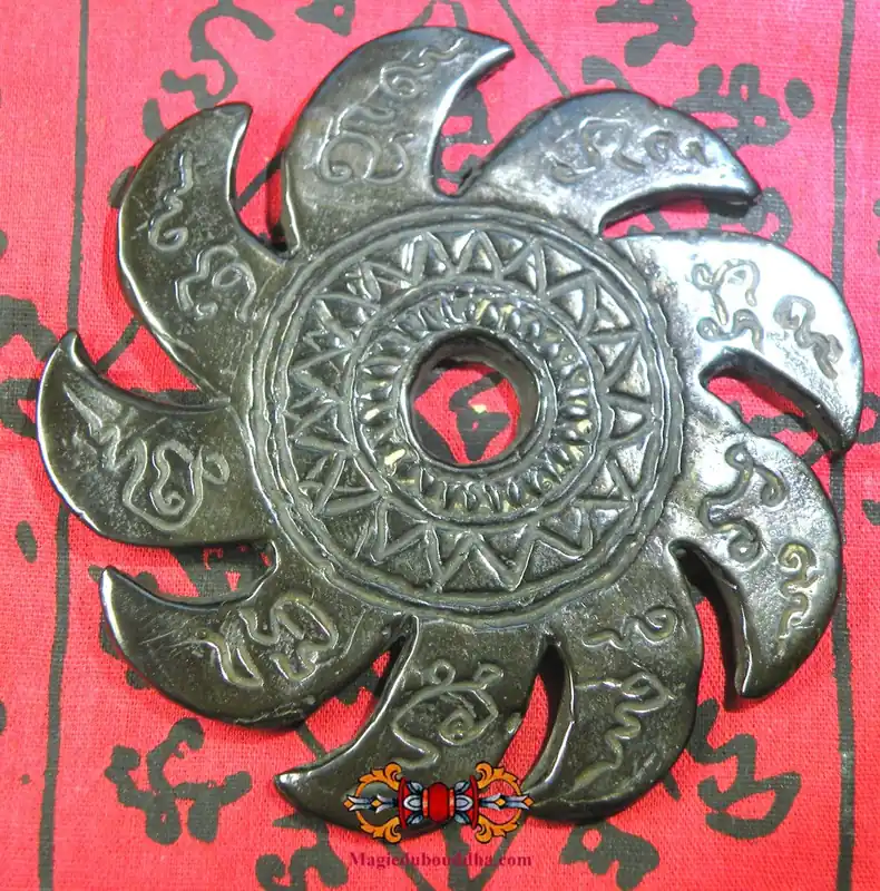 Large Sudarshan Chakra wheel in alchemical metal Mekapat.