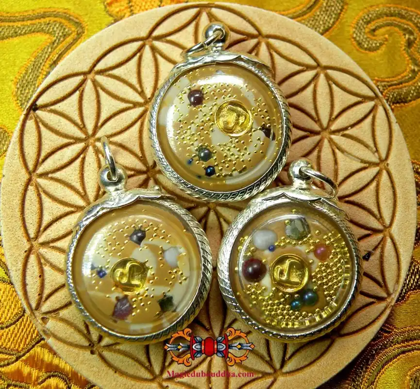 Pendant collection of sacred stones and relics.